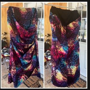 Multi color strapless formal dress
